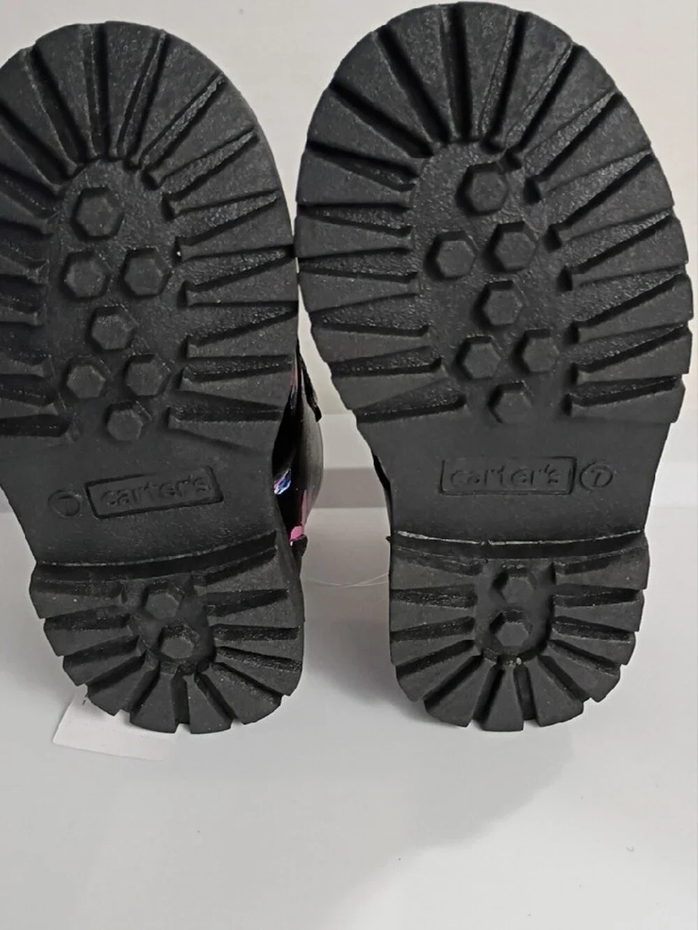 CARTER'S Black Ankle Boots with Heart-Buckles and Pink & Blue Butterflies SIZE 7